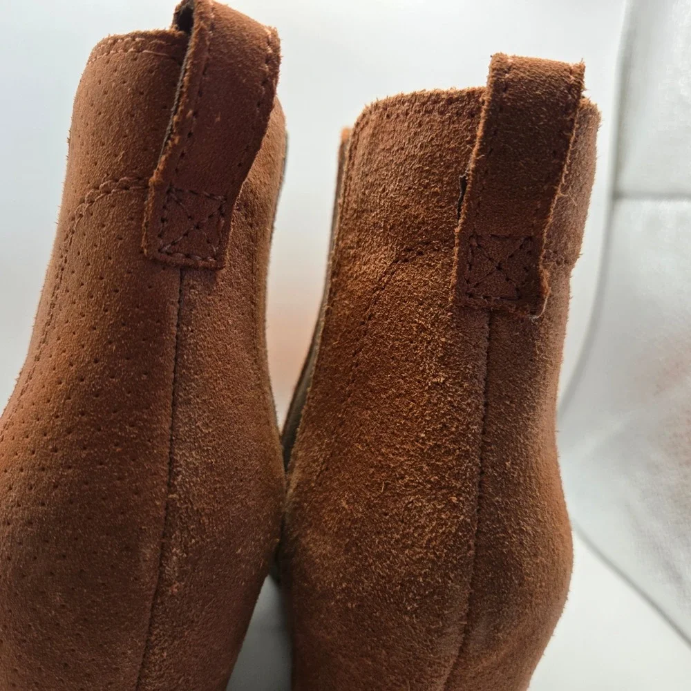 Sorel Joan of Arctic Wedge Ankle Boots Brown Suede Chelsea Booties Womens